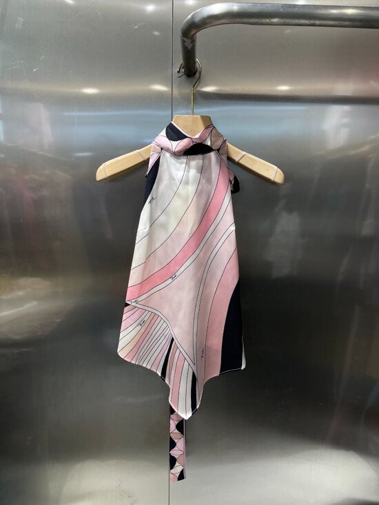 Emilio Pucci® Other - 🌸Pucci Pastel Pink Black White Wave Satin Halter Top Double Bow Tie Back Sleeve